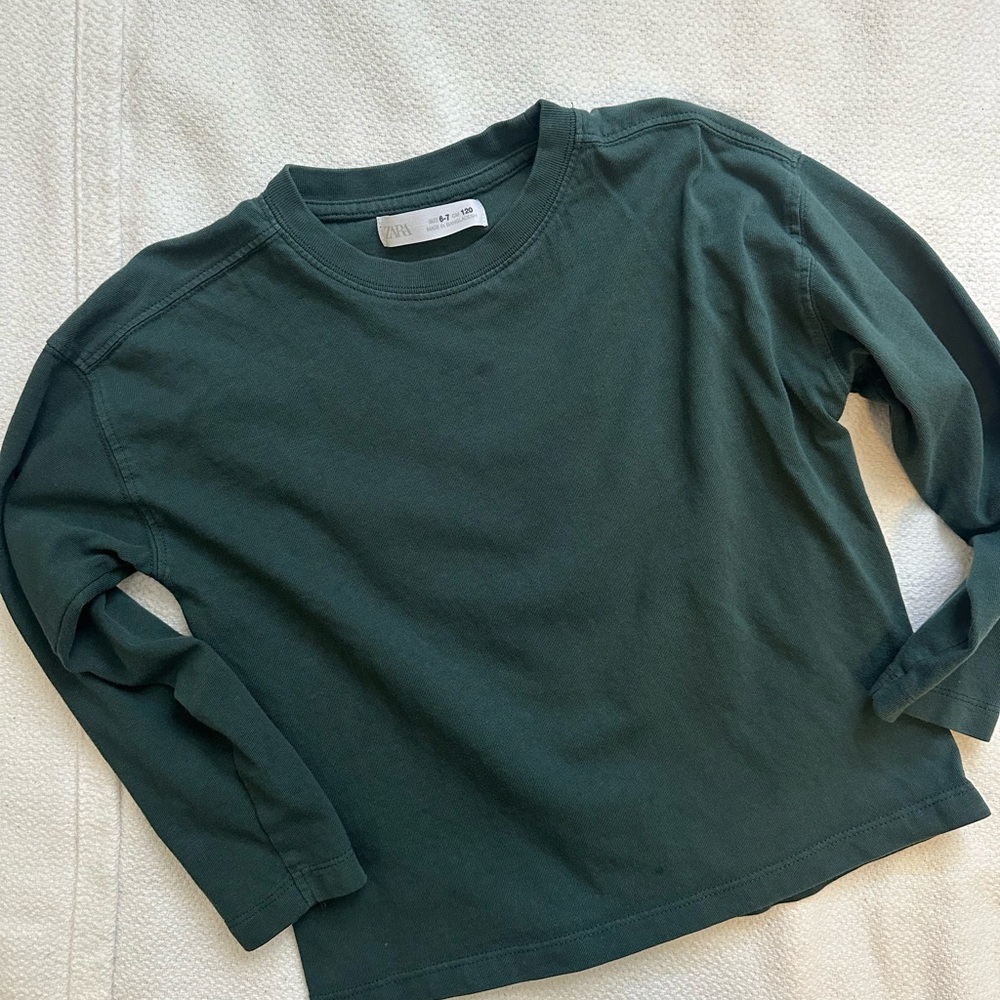 Zara Green Long Sleeve Tee Relaxed Fit